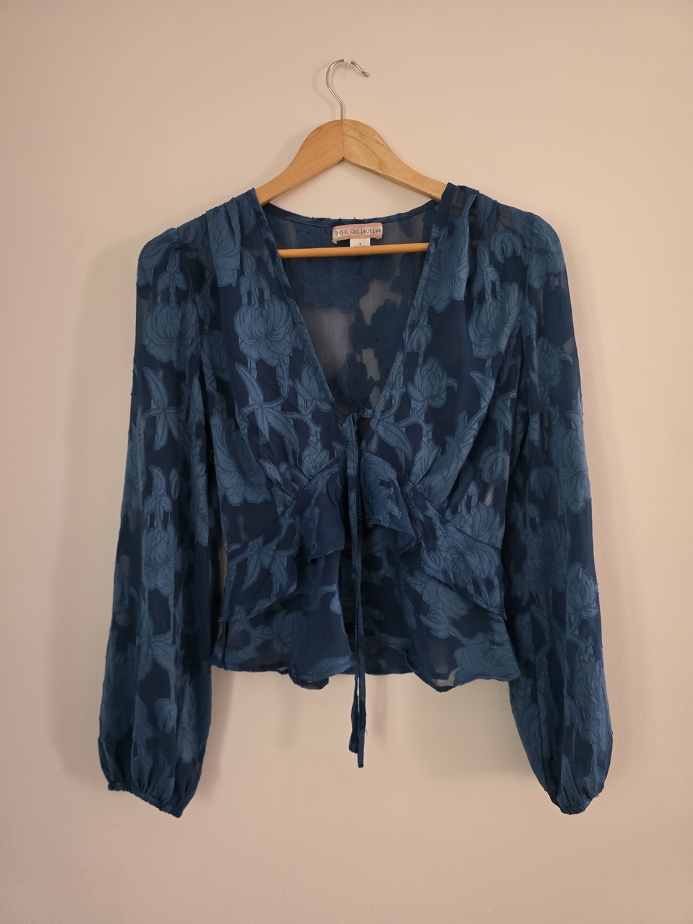 B.O.G Collective Women's Navy Floral Textured Top